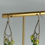 Shades of Green Beaded Silver Tone Chandelier Dangle Earrings Photo 4