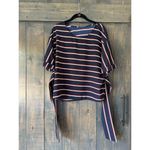 West Kei Striped Tie Waist Blouse‎ Top, Short Sleeve, Navy Blue, Red, White Photo 5
