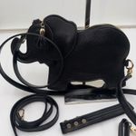 Black Elephant Crossbody Bag Faux Leather Adjustable Strap Gold Tone Photo 2