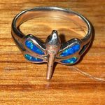 Source Unknown Sterling Silver Dragonfly Blue Inlaid Opal Ring Womens Size 9.75 Photo 2