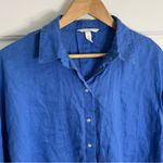 H&M Royal Blue 100% Linen Button Down Crop Shirt Size Medium oversized Photo 3