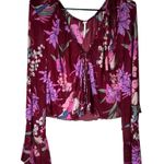 Free People  Of Paradise Floral Bird Tie-Front Bell Sleeve Sheer Crop Top Sz Med Photo 7