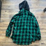 Risen Womens Frayed Hem Flannel Full Zip Hoodie Black/Green Streetwear Size Md Green Size M Photo 7
