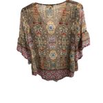 Unity World Wear Boho Paisley Kimono Sleeve Blouse Top Multicolor M Brown Size M Photo 2