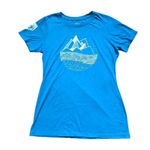 REI Coop Shirt Women Medium Blue Camp Mountain Logo Short Sleeve Fitted Crew Green Size undefined Photo 5