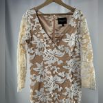 Bariano  Long Sleeve Lace Gown in White Tan Size 12‎ Photo 2