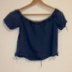 MOTHER The Cold Shoulder Fray Top in Shadow Blue Photo 0
