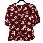 Alfani Linen Floral Burgundy Boho Bohemian Modest High Neck Blouse Size Medium Red Photo 7