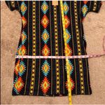 š Aztec boho cowgirl short sleeve v neck pullover mini dress small black blue Photo 4