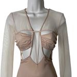 Nensi Dojaka Gathered Long Sleeve Bra Top In Sable Tan Sz XS Photo 3