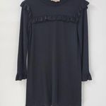 Philosophy  Womens Shift Dress Small Black Ruffle Frilly Long Sleeve Jersey Mini Photo 0