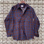 Vintage Gold Star plaid pearl snap western shirt blue orange Size L Photo 0