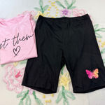 SheIn  Curve Pink‎ "Let Them" Graphic Tee & Black Butterfly Biker Shorts Set 3XL Photo 0