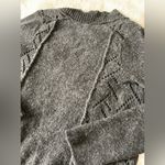 Free People Knit Gray Loose Long Cardigan with Black eyelet lace trim Photo 5