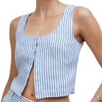 Madewell 100% Linen Scoopneck Stripe Crop Tank in Bluestone Size M Photo 11