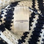 LANDS' END Ivory Blue Stripe Split Neck Chunky Knit Nautical Tunic Sweater S White Photo 5