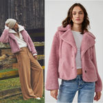 Free People  Joplin Cozy Sherpa Faux Fur Jacket NWT Smoked Pink Size Large $198 Photo 3