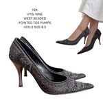 Nine West Y2K VTG. ‎ BLACK BEADED EMBELLISHED  POINTED TOE PUMPS SIZE 8 1/2 Photo 0