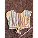 Band of the Free Women's Striped Cropped Tie Back Top Casual Size Small NWT Tan Photo 5