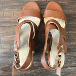 Marc Fisher  Leather Platform Wedge Sandals Cognac Brown Women’s Size 9.5 Photo 6