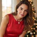 “Dainty Dapper”Elegant Red satiny bowtie necklace with pearl accent Photo 0