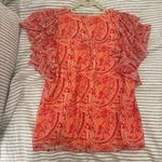 Ramy Brook  Pink and Orange Flutter Sleeve Ruffled Silk Blouse Photo 6