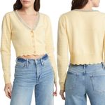 Love Shack Fancy  Brynner Wool Cashmere Cropped Cardigan Sweater‎ Yellow Medium Photo 1