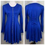 Vintage California Gold Rush Blue Long Sleeve Swing Dress Pearl Buttons Size 10 Photo 2