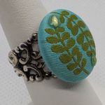 Vintage Blue & Green Floral Button Ring Photo 2