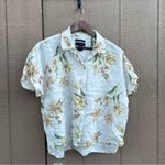 Rachel Roy Rachel Womens Shirt Cream Floral Button Up Boxy Linen Size Medium Photo 1