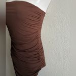 ZARA  Chocolate Strapless Ruched Stretch Jersey Dress L Photo 5