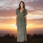 Baltic Born Women Eucalyptus Green Katelyn Velvet Maxi Wrap Dress Size L NWT Photo 1