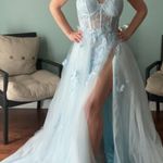 NWT Light Blue High Slit A Line Ball Gown, Prom Dress, Or Non Traditional Wedding Dress Size 6 Photo 0