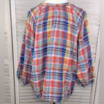 Time And Tru  Puff Sleeve Plaid Button Down Shirt Blue/Red Multi-XL Photo 1