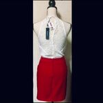 Red Pencil Skirt, Slit, Belt w/ Diamond Charm, M Size M Photo 2