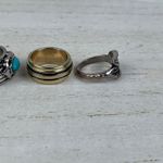 Source Unknown 3 Boho Rings Set Silver Leaves Gold Black Stripes Turquoise Howlite 5.5, 6, 6.5 Photo 14