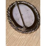 Oval Brooch Pin Silver Tone White Howlite Stone Cabochon Twisted Rope Edge Photo 5
