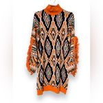 Farm Rio  tribal turtleneck sweater dress fringe size small Photo 1