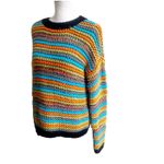 Sundance Crochet Chunky Knit Sweater Size Medium Crew Neck Colorful Cabin Core Photo 3