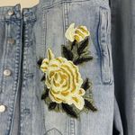 EXPRESS  Women's Light Blue Distressed Denim Jacket with Floral Embroidery | XL Photo 3