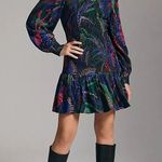 Farm Rio [] Amazonia Night Smocked Mock Neck Long Sleeve Mini Dress Size Large L Photo 0