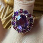 Natural Rose De France Amethyst Garnet Sterling Silver Cocktail Ring Size 7 Purple Photo 0