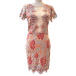 Storia Lace Mini Dress Floral Coral Blue Illusion‎ Neckline Party Cocktail Photo 1
