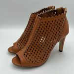 Pierre Dumas Lattice Suede Tan Ankle Heel with Peep Toe 7.5 B69 Photo 0