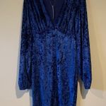 ASOS NWT  Blue Velvet Balloon Long Sleeve Bodycon V-Neck Mini Dress Size 4 Photo 2