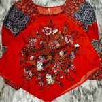 Free People Asymmetrical Embellished Raglan Blouse Orange Romantic Boho Chic Photo 3