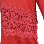 Double Zero  coral embroidered lace bell sleeve Boho western linen shift dress Photo 2