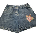 Vintage Plus Size Puffy Paint acid wash Floral Denim Shorts Blue Photo 0