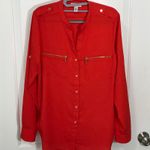 Calvin Klein  Women’s Red Button Down Blouse Shirt Large Photo 0