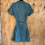 Apostrophe  Stretch Teal Half Button Linen Cotton Blend Shirt Dress Sz 12 Photo 2